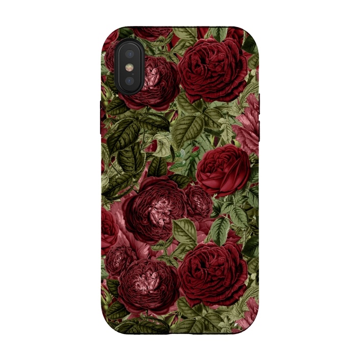 iPhone Xs / X StrongFit Victorian Dark Red Vintage Roses by  Utart