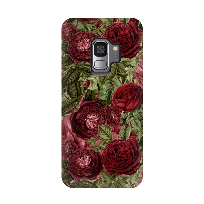 Galaxy S9 StrongFit Victorian Dark Red Vintage Roses by  Utart