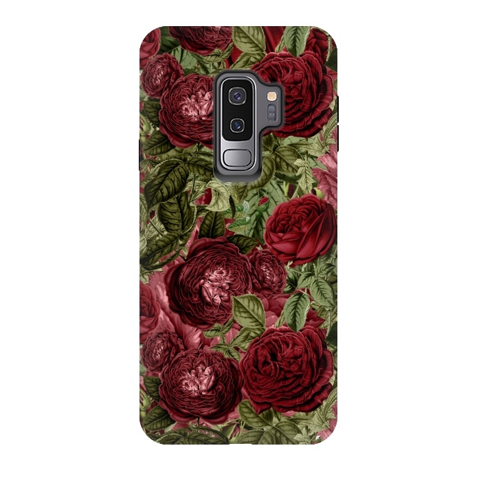 Galaxy S9 plus StrongFit Victorian Dark Red Vintage Roses by  Utart