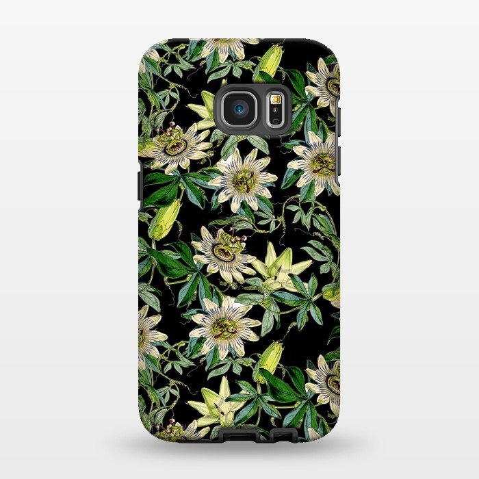 Galaxy S7 EDGE StrongFit Black Vintage Passiflora Pattern by  Utart
