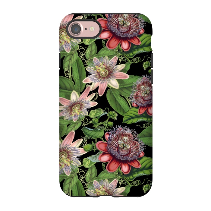 iPhone 7 StrongFit Vintage Passiflora Pattern on Black by  Utart