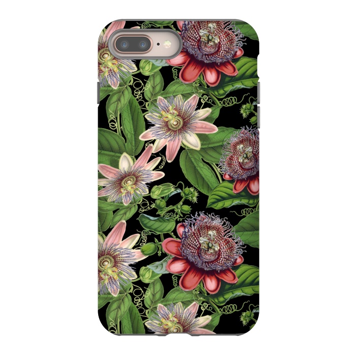 iPhone 7 plus StrongFit Vintage Passiflora Pattern on Black by  Utart