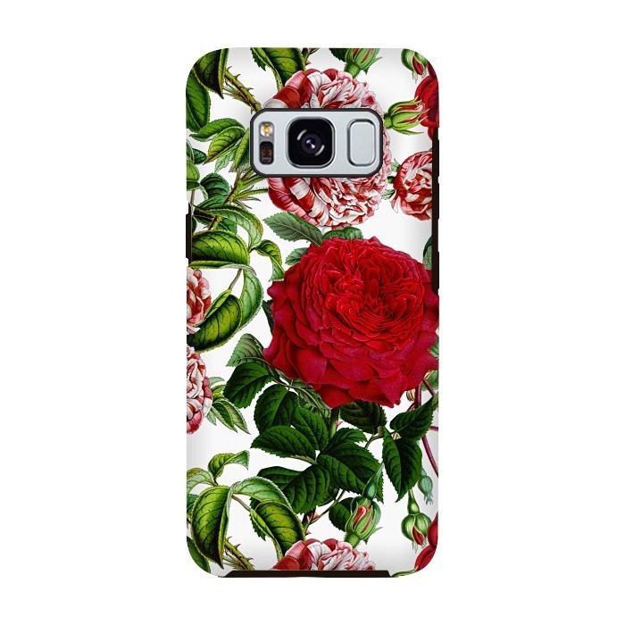 Galaxy S8 StrongFit Red and White Vintage Roses Pattern by  Utart