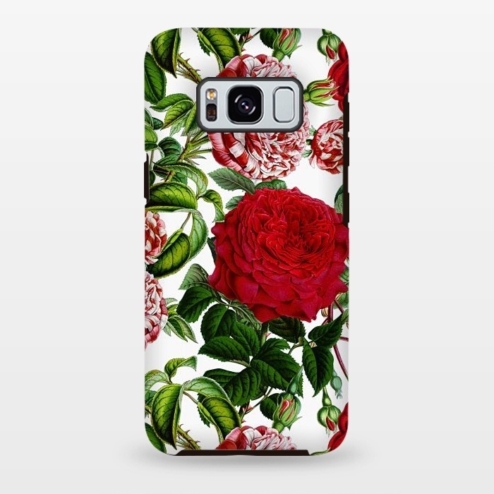 Galaxy S8 plus StrongFit Red and White Vintage Roses Pattern by  Utart