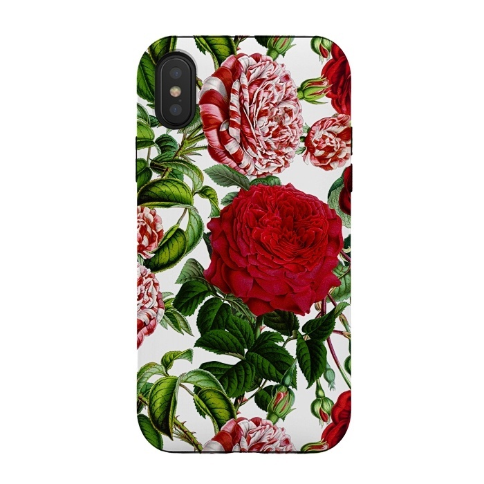 iPhone Xs / X StrongFit Red and White Vintage Roses Pattern by  Utart