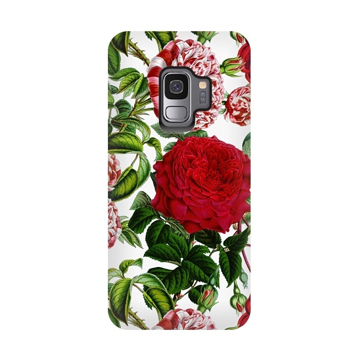 Galaxy S9 StrongFit Red and White Vintage Roses Pattern by  Utart