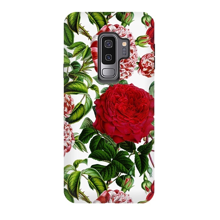 Galaxy S9 plus StrongFit Red and White Vintage Roses Pattern by  Utart