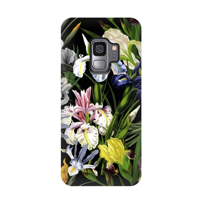 Galaxy S9 StrongFit Dark Vintage Iris Flowers Pattern by  Utart