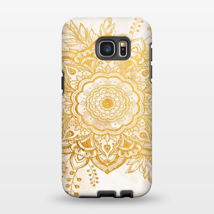 Galaxy S7 EDGE StrongFit Queen Starring of Mandala-Gold Sunflower I by ''CVogiatzi.