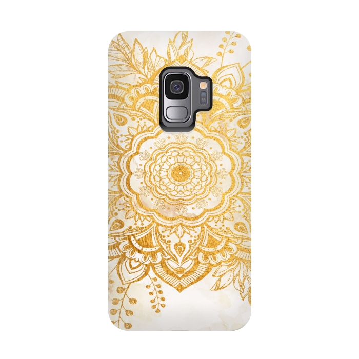 Galaxy S9 StrongFit Queen Starring of Mandala-Gold Sunflower I by ''CVogiatzi.