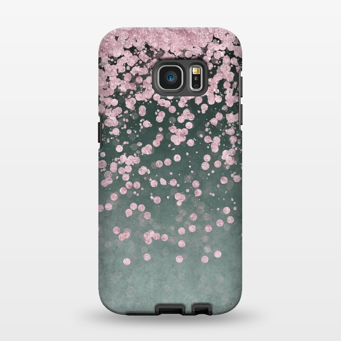 Galaxy S7 EDGE StrongFit Pink Glitter On Teal 2 by Andrea Haase