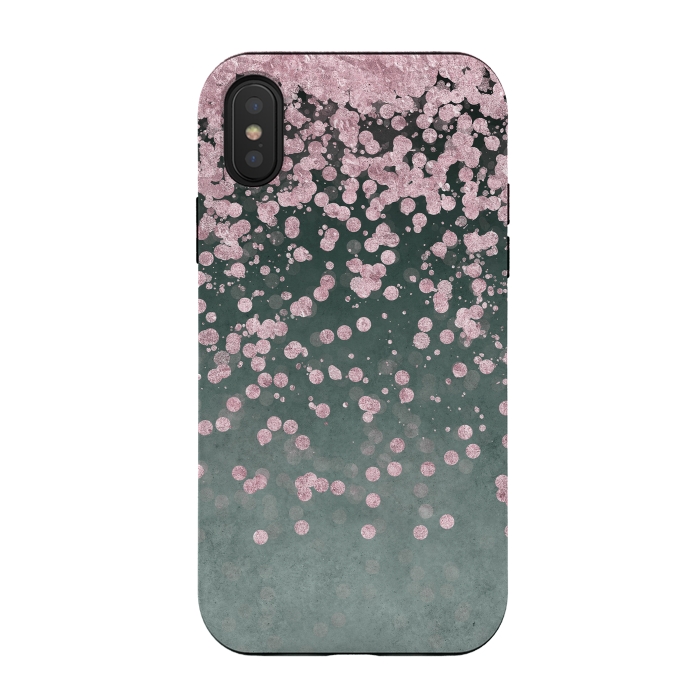 iPhone Xs / X StrongFit Pink Glitter On Teal 2 by Andrea Haase