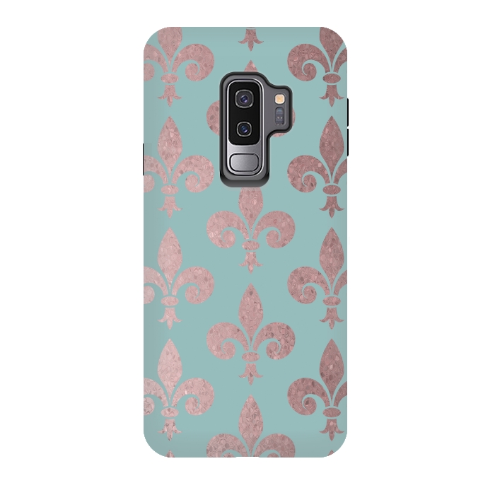 Galaxy S9 plus StrongFit Rose Gold Fleur De Lis Pattern 2 by Andrea Haase