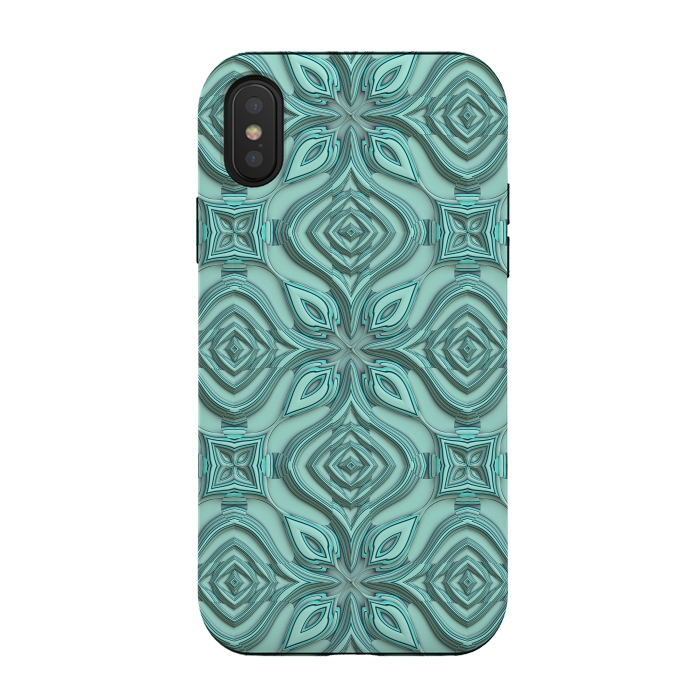 iPhone Xs / X StrongFit Elegant Green Turquoise Ornament Pattern by Andrea Haase