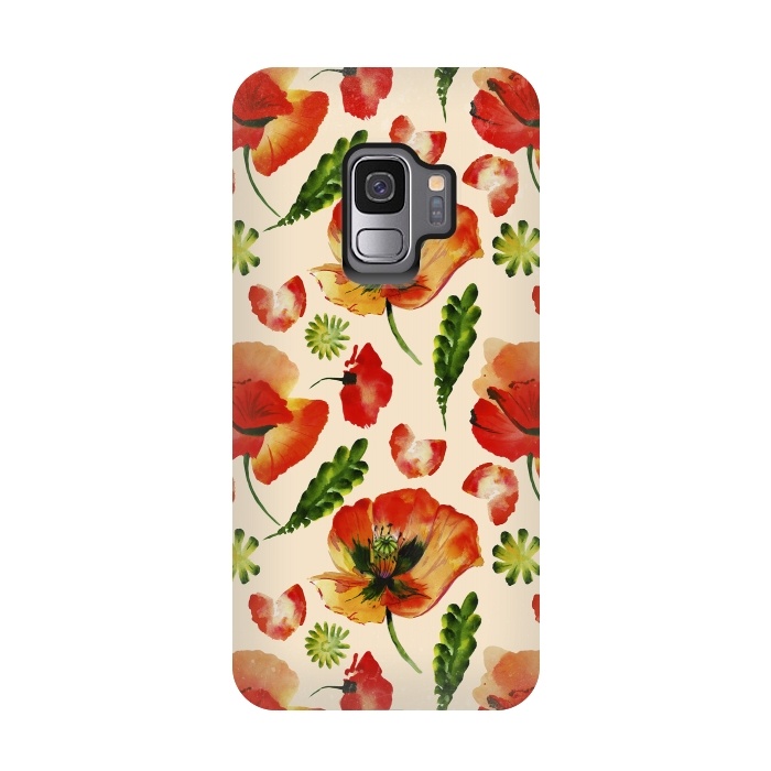 Galaxy S9 StrongFit Watercolor Poppy Pattern by  Utart