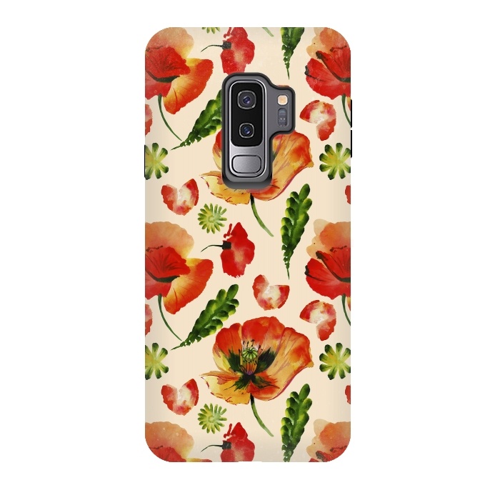 Galaxy S9 plus StrongFit Watercolor Poppy Pattern by  Utart