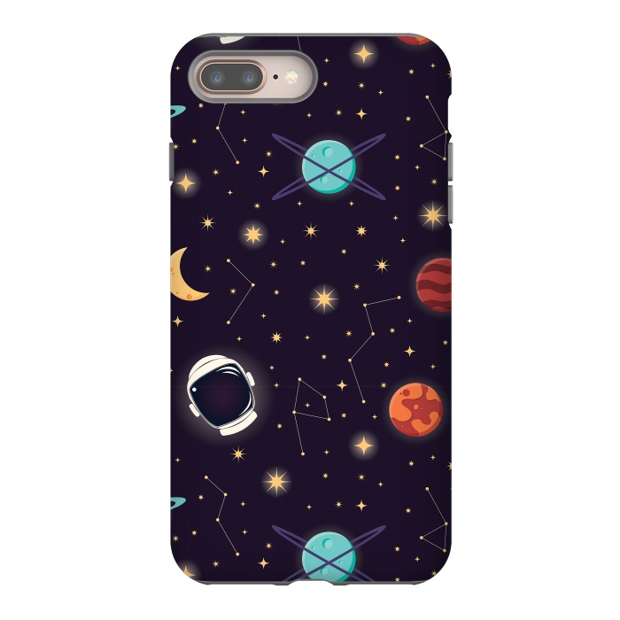iPhone 7 plus StrongFit Universe with planets, stars and astronaut helmet seamless pattern, cosmos starry night sky, vector illustration by Jelena Obradovic