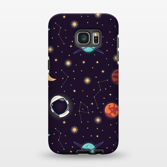 Galaxy S7 EDGE StrongFit Universe with planets, stars and astronaut helmet seamless pattern, cosmos starry night sky, vector illustration by Jelena Obradovic