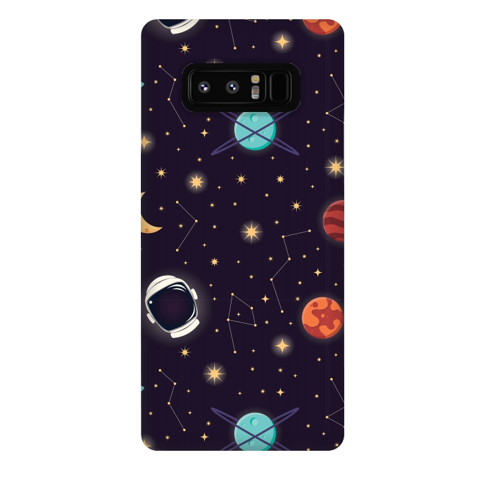 Galaxy Note 8 StrongFit Universe with planets, stars and astronaut helmet seamless pattern, cosmos starry night sky, vector illustration by Jelena Obradovic
