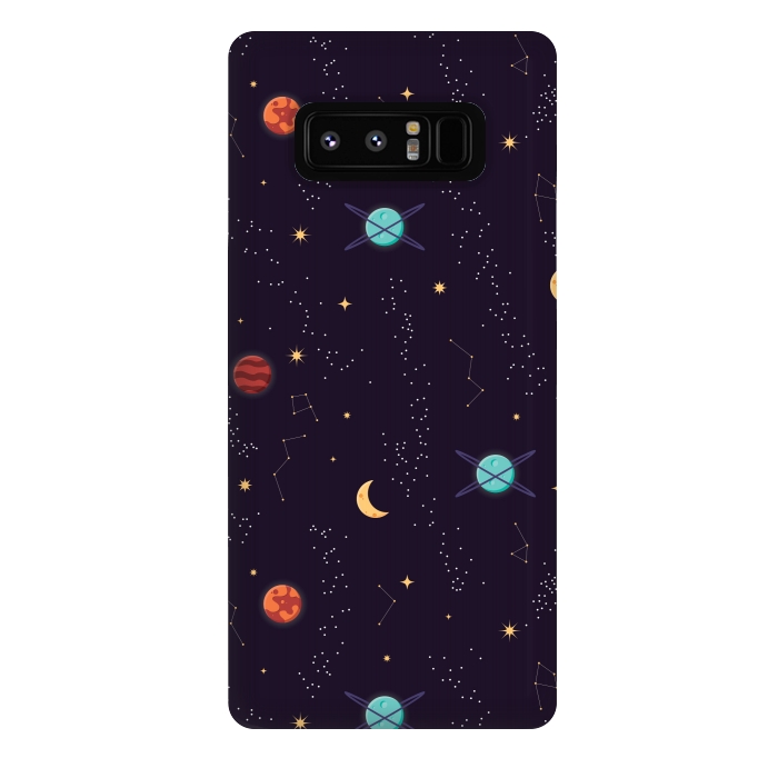 Galaxy Note 8 StrongFit Universe with planets and stars seamless pattern, cosmos starry night sky, vector illustration by Jelena Obradovic