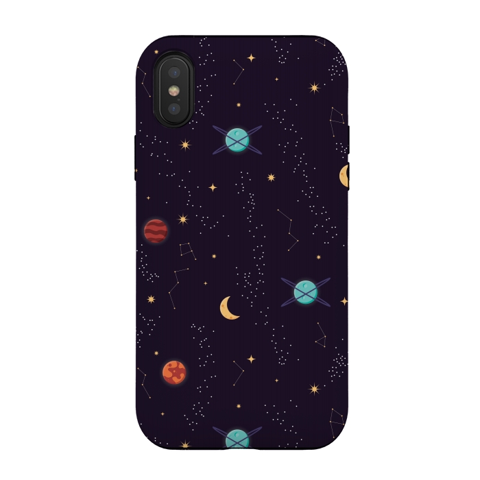 iPhone Xs / X StrongFit Universe with planets and stars seamless pattern, cosmos starry night sky, vector illustration by Jelena Obradovic