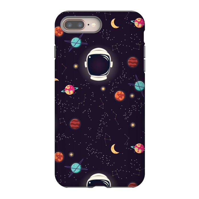 iPhone 7 plus StrongFit Universe with planets, stars and astronaut helmet seamless pattern, cosmos starry night sky by Jelena Obradovic