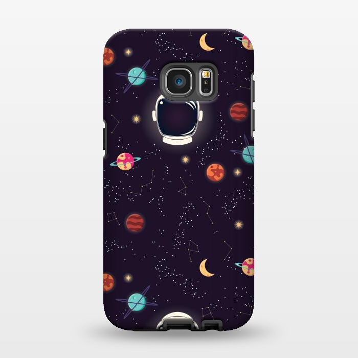 Galaxy S7 EDGE StrongFit Universe with planets, stars and astronaut helmet seamless pattern, cosmos starry night sky by Jelena Obradovic