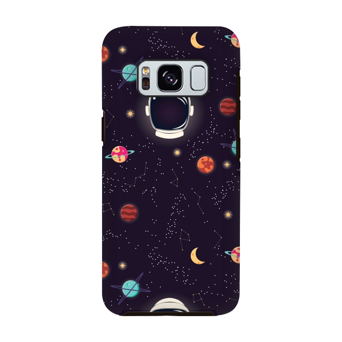 Galaxy S8 StrongFit Universe with planets, stars and astronaut helmet seamless pattern, cosmos starry night sky by Jelena Obradovic