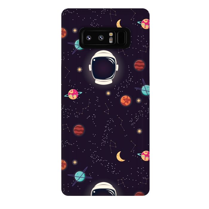 Galaxy Note 8 StrongFit Universe with planets, stars and astronaut helmet seamless pattern, cosmos starry night sky by Jelena Obradovic