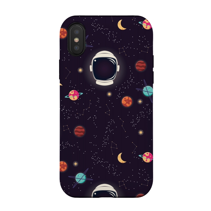 iPhone Xs / X StrongFit Universe with planets, stars and astronaut helmet seamless pattern, cosmos starry night sky by Jelena Obradovic