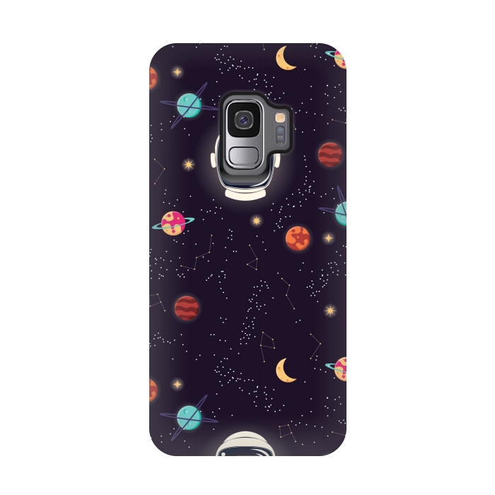 Galaxy S9 StrongFit Universe with planets, stars and astronaut helmet seamless pattern, cosmos starry night sky by Jelena Obradovic