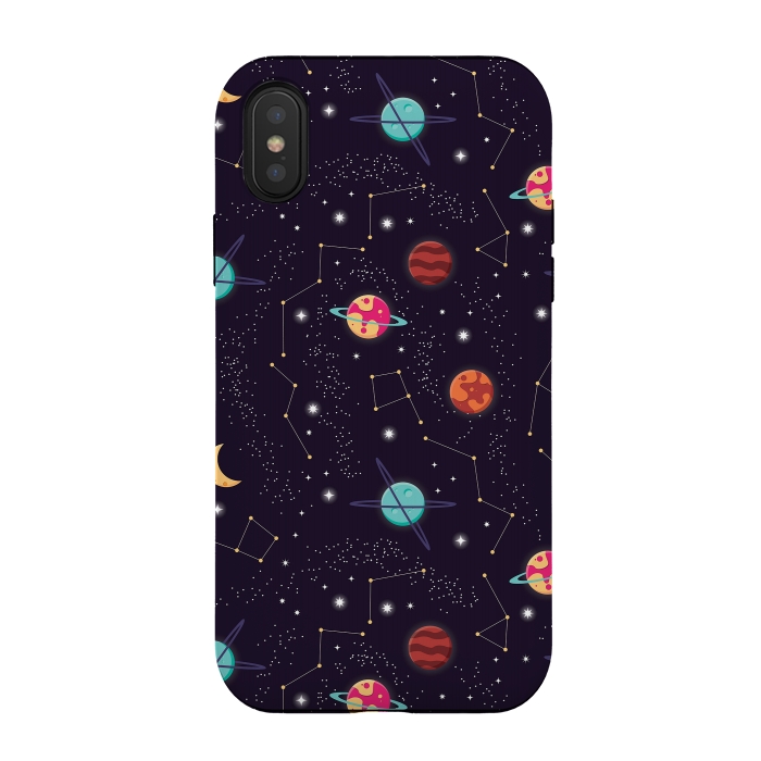 iPhone Xs / X StrongFit Universe with planets and stars seamless pattern, cosmos starry night sky 004 by Jelena Obradovic