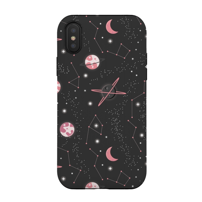 iPhone Xs / X StrongFit Universe with planets and stars seamless pattern, cosmos starry night sky 007 by Jelena Obradovic