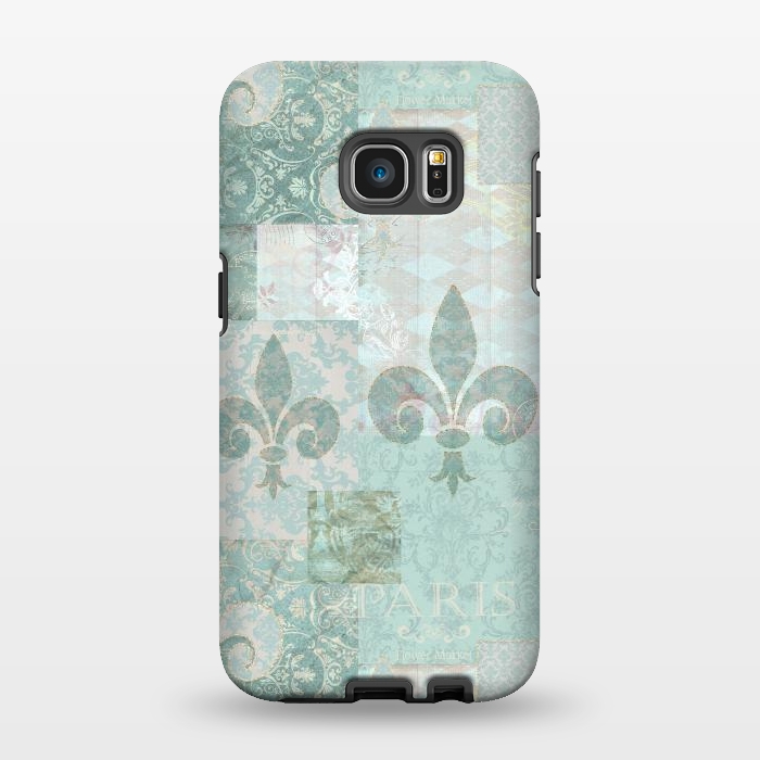 Galaxy S7 EDGE StrongFit Vintage Patchwork Soft Teal by Andrea Haase