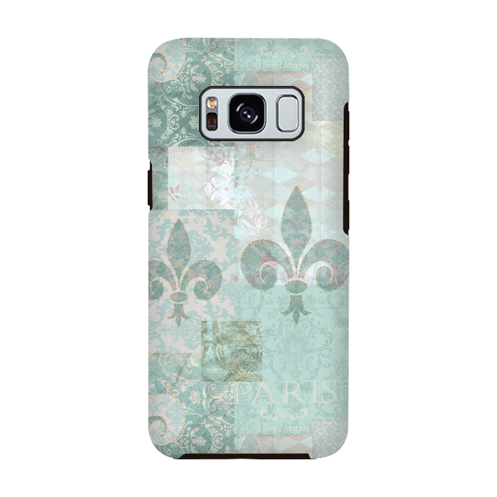 Galaxy S8 StrongFit Vintage Patchwork Soft Teal by Andrea Haase