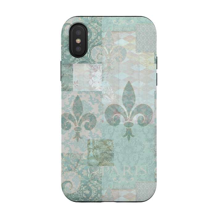 iPhone Xs / X StrongFit Vintage Patchwork Soft Teal by Andrea Haase