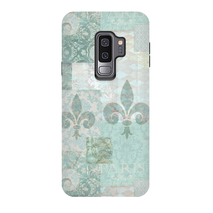 Galaxy S9 plus StrongFit Vintage Patchwork Soft Teal by Andrea Haase