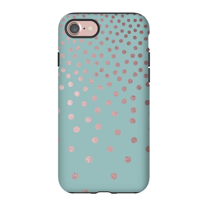 iPhone 7 StrongFit Shiny Rosegold Polka Dots On Teal by Andrea Haase