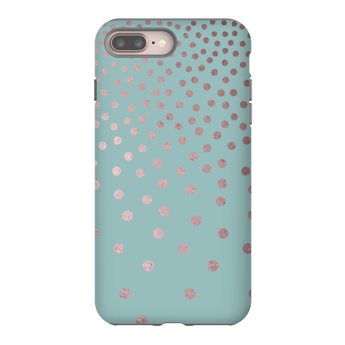 iPhone 7 plus StrongFit Shiny Rosegold Polka Dots On Teal by Andrea Haase