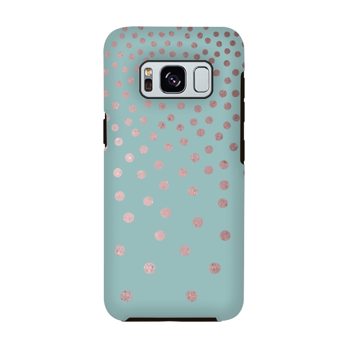 Galaxy S8 StrongFit Shiny Rosegold Polka Dots On Teal by Andrea Haase
