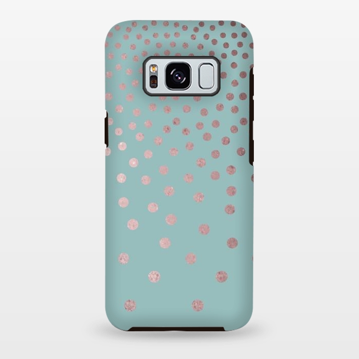 Galaxy S8 plus StrongFit Shiny Rosegold Polka Dots On Teal by Andrea Haase