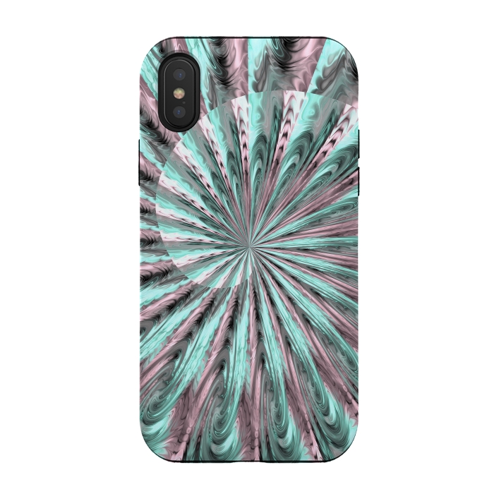 iPhone Xs / X StrongFit Fractal Spiral Rosegold And Teal by Andrea Haase