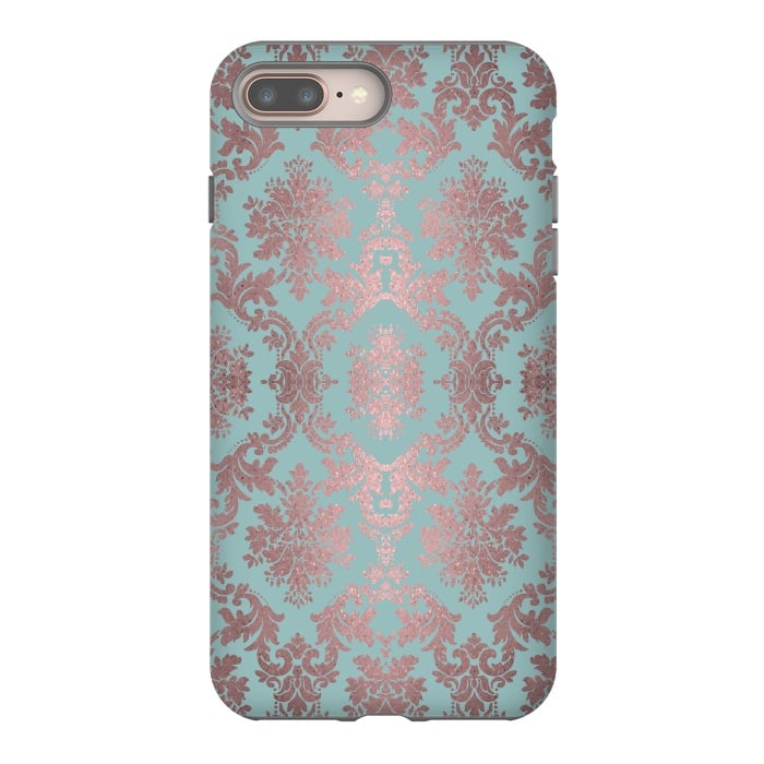 iPhone 7 plus StrongFit Rose Gold Teal Damask Pattern 2 by Andrea Haase