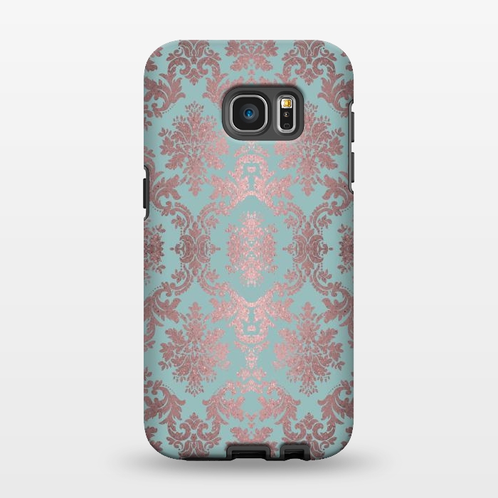 Galaxy S7 EDGE StrongFit Rose Gold Teal Damask Pattern 2 by Andrea Haase