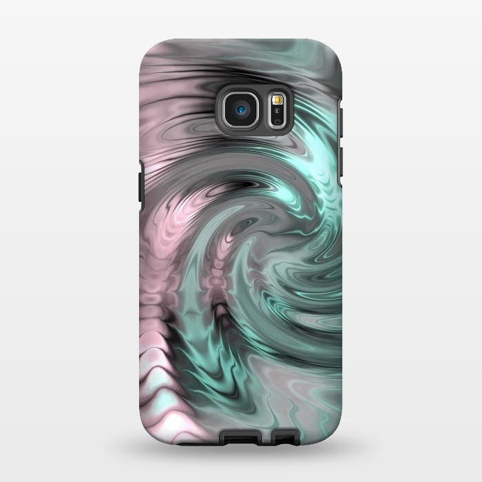 Galaxy S7 EDGE StrongFit Abstract Fractal Swirl Rose Gold And Teal 2 by Andrea Haase