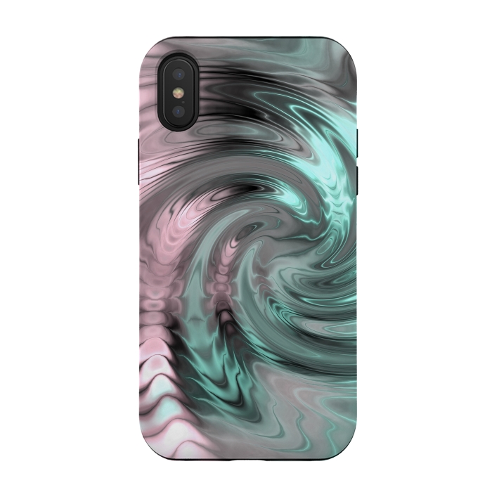 iPhone Xs / X StrongFit Abstract Fractal Swirl Rose Gold And Teal 2 by Andrea Haase