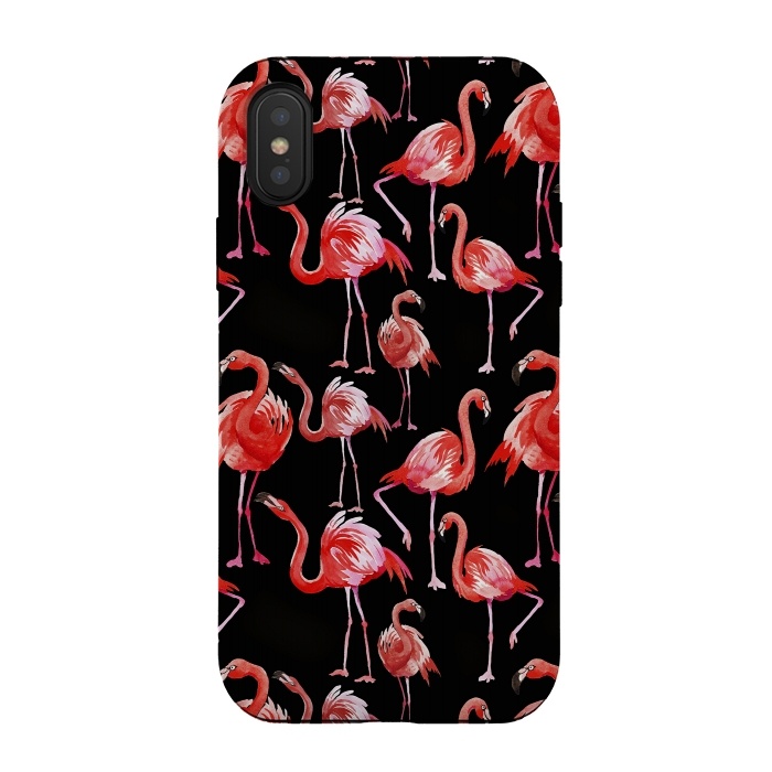 iPhone Xs / X StrongFit Flamingos on Black by  Utart