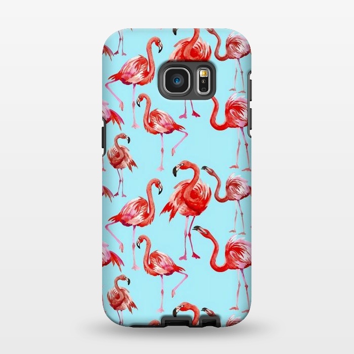 Galaxy S7 EDGE StrongFit Flamingos on Blue by  Utart