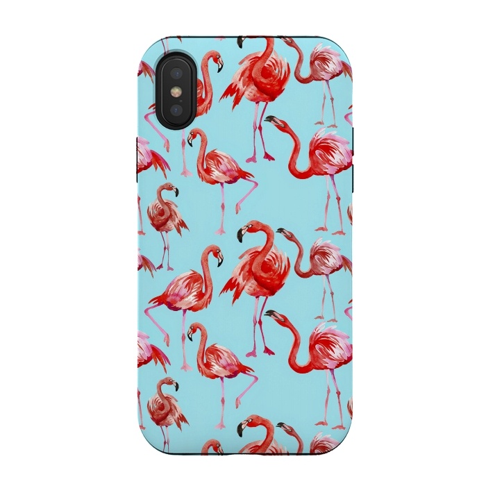 iPhone Xs / X StrongFit Flamingos on Blue by  Utart