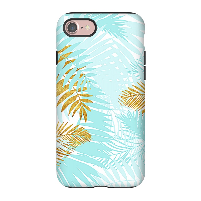 iPhone 7 StrongFit Teal and Gold Palm Leaves by  Utart